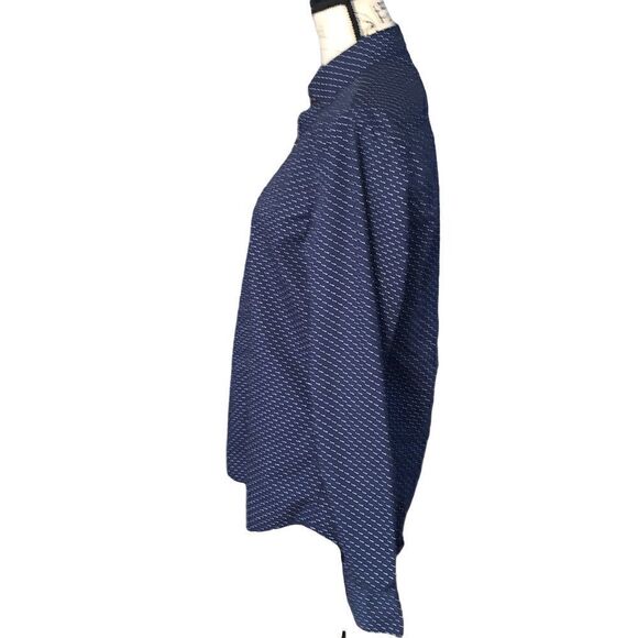 DENIM & FLOWER Ricky Singh navy button down blouse slim fit large - Picture 4 of 9